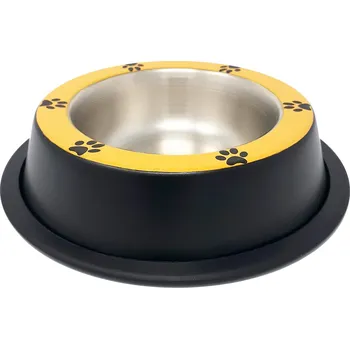 Miska pro psa PROFIZOO Miska široká nerezová protiskluzová 400 ml černá/žlutá s potiskem