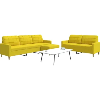 Pohovka vidaXL 3dílná sedací souprava s podnožkou světle žlutá textil