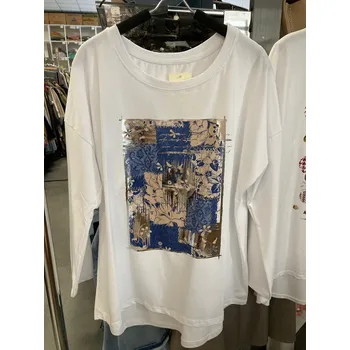 Triko dl. rukáv oversize s potiskem 756 Itálie barva: modrá tmavá