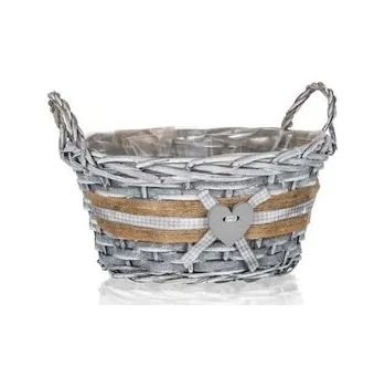 HOME DECOR Košík proutěný s uchy GRIS 25 x 12 cm, kulatý