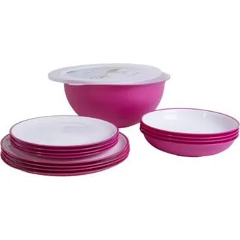 Kempingové nádobí Set plastového nádobí Omada Sanaliving růžový 14 ks