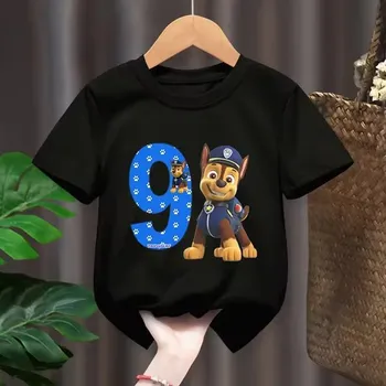 Dívčí tričko Narozeninové tričko s číslovkou Tlapková patrola (černé nebo bílé) Barva: Černá, Číslovka: 9, Velikost: 100