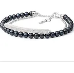 Dvojitý perlový náramek z přírodních černých perel s řetízkem a zirkony a se stříbrným zapínáním GRP19224BB
