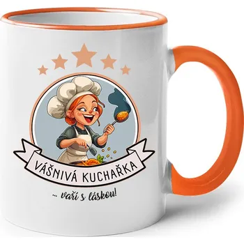 Keramický hrnek Vášnivá kuchařka, vaří s láskou, Barva Oranžová, Velikost 330 ml, Canvas Keramický hrnek s barevným uchem Bezvatriko.cz 2680