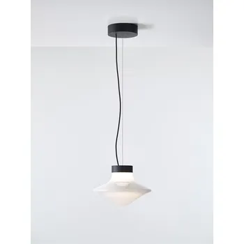 Brokis Designové závěsné svítdlo Trottola S, PC1321 Povrch Montury: černý elox (CCS1948), Barva skla: perleťově šedá - opalínové sklo (CGC1916), Povrchová úprava baldachýnu: kov - bílý matovaný komaxit se strukturou (CCSC2810)