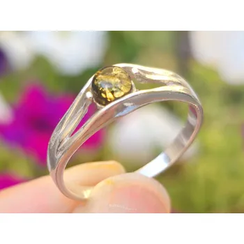 Prsten Zelený jantar kulatý prsten stříbro Ag 925/1000 2,7g vel. 64