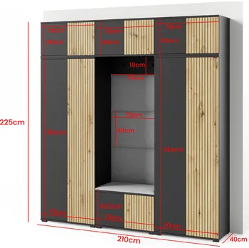 Předsíňová stěna Eka Předsíňová stěna s čalouněnými panely Joey 4 - Černá a Dub Artisan / Růžová 2310