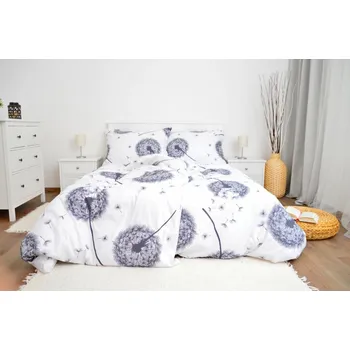 Povlečení PRODLOUŽENÉ BAVLNĚNÉ POVLEČENÍ 140 x 220 cm PAMPELIŠKY BÍLO - ŠEDÉ
