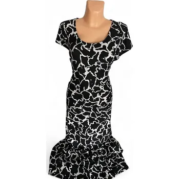 Dámské šaty Černé šaty s bílým vzorem RAVA, Barva Černá, Velikost XXXL 54, Materiál 98% Polyester 2% Lycra