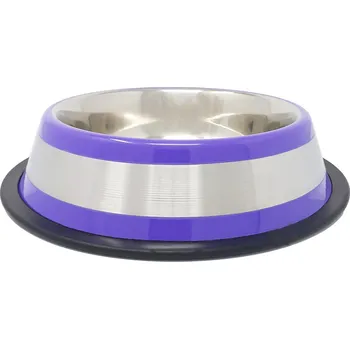 Miska pro psa PROFIZOO Miska nerezová protiskluzová 710 ml Purpurová (šedý proužek)