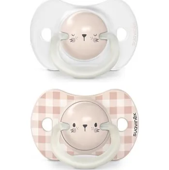 SUAVINEX Den & Noc Šidítko fyziologické silikon 0-6 m 2 ks Růžový králík