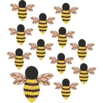 Výtvarná sada Včela dřevěná s lepíkem 4 cm, 12ks v sáčku