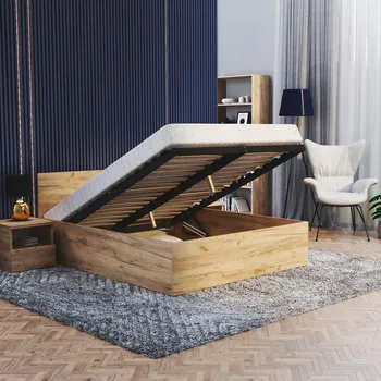 Postel Jednolůžko AJKmeble 180x200 cm s matrací, dekor dub craft, s úložným prostorem
