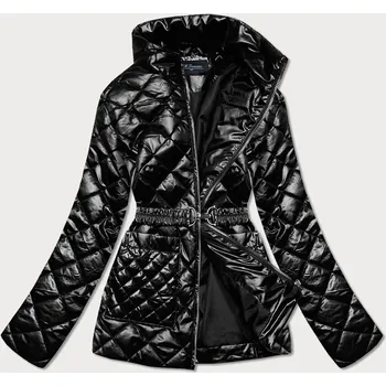 Černá prošívaná dámská bunda s páskem (BH2208) odstíny černé XL (42)