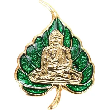 Brož Brož ve tvaru listu s Buddhou - zelená