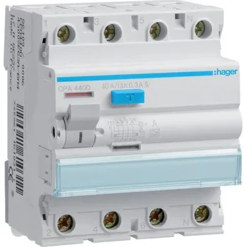Proudový chránič Hager CPA440D Proudový chránič 4 pól. 40 / 0,3 A, A (S)