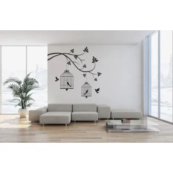Samolepící dekorace Samolepka na zeď do interiéru s motivem ptáků v kleci 100 x 100 cm