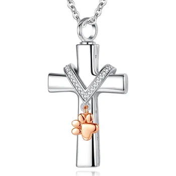 Náhrdelník Stříbrný pietní náhrdelník - Kříž s tlapkou - Stříbrný pietní náhrdelník - Kříž s tlapkou a zirkony