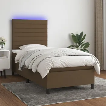 Ložnice vidaXL Box spring postel s matrací a LED 100x200 cm textil [3134934] Barva: tmavě hnědá