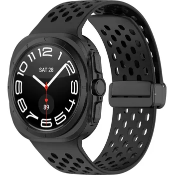 Příslušenství k chytrým hodinkám eses Silikonový dírkovaný řemínek s magnetickou přezkou pro Samsung Galaxy Watch Ultra 47 mm - Černý