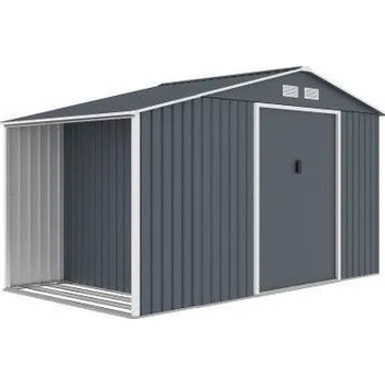 Zahradní domek Kovový zahradní domek s dřevníkem stavebnice, šedý, 342x191x202 cm