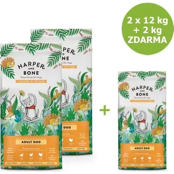 Krmivo pro psa Harper and Bone Dog Adult Large & Medium příchutě farmy AKCE 2 x 12 kg + 2 kg ZDARMA