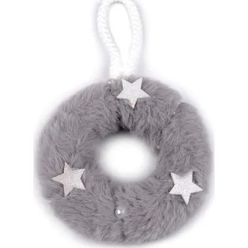 Věnec Kožešinový věneček k zavěšení Ø11 cm - šedá
