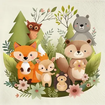 Papírový ubrousek Party Pal Papírové ubrousky, Lesní zvířátka, 33x33cm, 10 ks