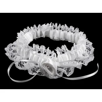 Podvazkový pás Svatební podvazek krajkový šíře v rozmezí od 60-80 mm - 3 bílá