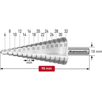 Vrták Karnasch 213032 | Stupňovitý vrták CBN broušený průměr 6-32 mm, nepovlakovaný