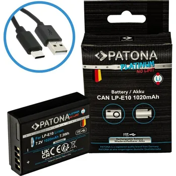 PATONA baterie pro foto Canon LP-E10 1020mAh Li-Ion Platinum USB-C nabíjení