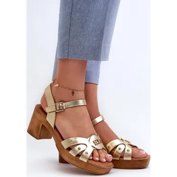 Dámské sandále Dámské sandály na podpatku z eko kůže zlaté Assames 39