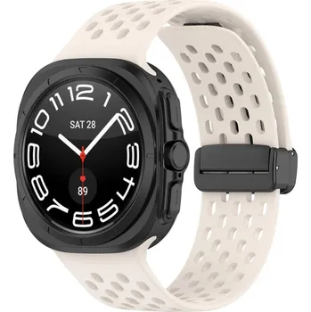 Příslušenství k chytrým hodinkám eses Silikonový dírkovaný řemínek s magnetickou přezkou pro Samsung Galaxy Watch Ultra 47 mm - Béžový