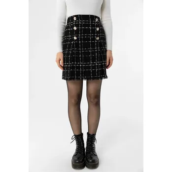 Dámská sukně 10219 Dewberry Plaid Tweed Women Mini Skirt-BLACK dewberry černá 2871388