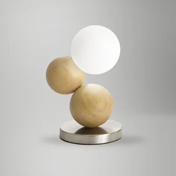 Lampička Fabas 3754-30-215 Micky, dotyková stolní lampa nikl/dřevo/bílé sklo, 1x20W G9, výška 23,5cm