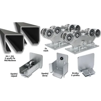 Pohon brány Sada pro výrobu samonosných posuvných bran do šířky průjezdu 8,5 m, FE 98x98x5, 9 válečkových vozíků