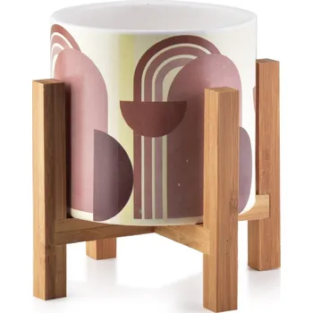 Květináč Keramický květináč na stojanu Ava růžovobílý geometrie