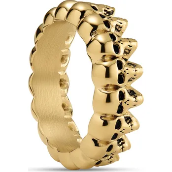 Prsten Aspero | 8mm prsten z nerezové oceli s lebkami zlaté barvy - Lucleon