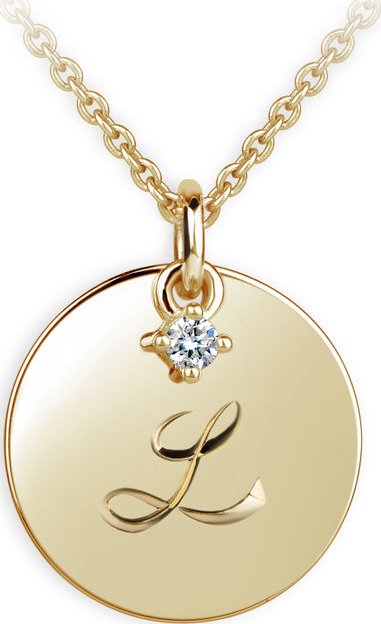 Zlatý přívěsek placička DF P120 písmeno L, žluté zlato, s briliantem