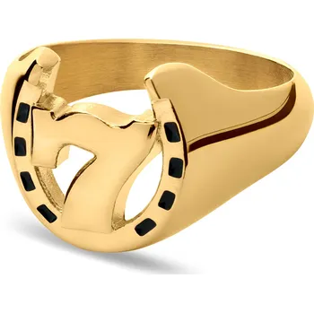 Prsten Ace | Pečetní prsten s podkovou a šťastnou sedmičkou zlaté barvy - Seizmont