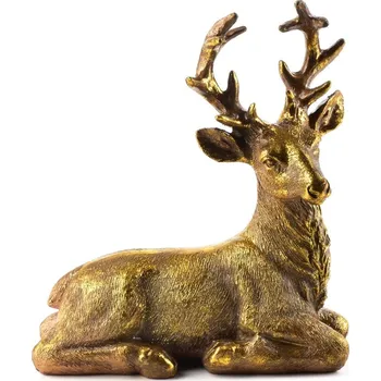 Vánoční dekorace Figurka ležící jelen SANTA LILA zlatá