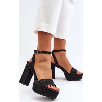 Dámské sandále Džínové sandály na podpatku Acrana Barva: Černá, Velikost: 38