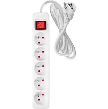 Prodlužovací kabel NEO TOOLS Prodlužovací pásek 5 m, 3 x 1,5 mm², 5 zásuvek, bílý, ON/OFF