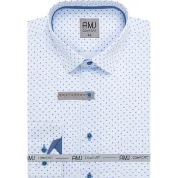 Pánská košile AMJ bavlněná, bílá s modrými kvítky a tečkami VDSBR1417, dlouhý rukáv, slim fit, vel. 40