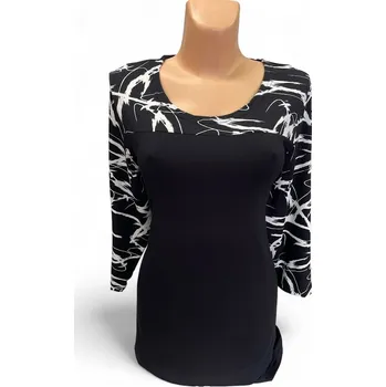 Černá kombinovaná halenka ILJA, Barva Černá, Velikost XXXL 54, Materiál 96% Viskoza 4% Lycra