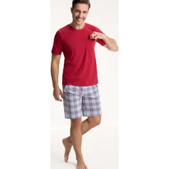 Pánské pyžamo Pánské kraťasové pyžamo v červené barvě, VELIKOST M
