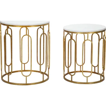 Konferenční stolek Set 2 ks odkládacích stolků Mauro Ferretti Jiniva 46x55-39x48 cm, zlatá/bílá