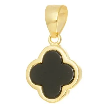 Přívěsek Stříbrný zlacený přívěšek čtyřlístek s onyxem STRZ1138F