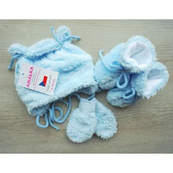 Kojenecká čepice AMÁLKA Chlupatý kojenecký set světle modrý Velikost: 56-62