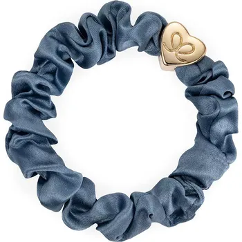 Gold Heart Silk Scrunchie Faded Denim